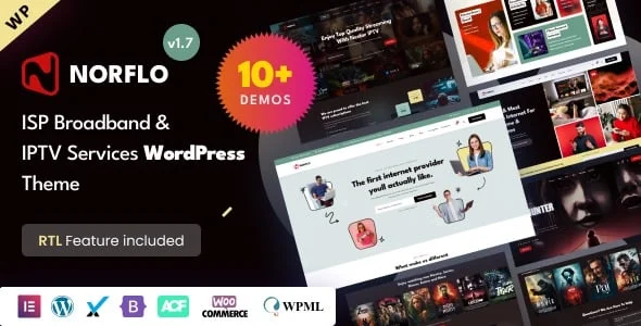 Norflo - Dish TV, ISP, eSIM, IPTV & OTT Platform Elementor WordPress Theme — homepage layout