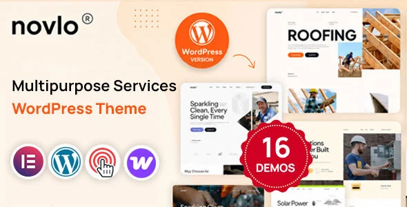 Novlo – Multipurpose Services  WordPress Theme WordPress theme homepage layout for a cleaning business website
