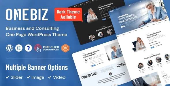 Onebiz – Business One Page WordPress Theme — homepage layout