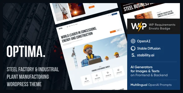 Optima | Steel Factory & Industrial Plant WordPress Theme — homepage layout