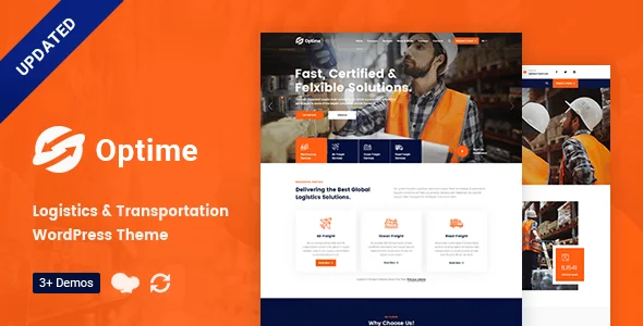 Optime - Logistics & Transportation WordPress Theme — homepage layout