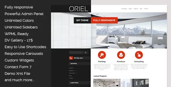 ORIEL - Responsive Interior Design WordPress Theme — homepage layout
