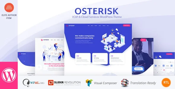 Osterisk: VOIP & Cloud Services WordPress Theme — homepage layout
