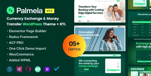 Palmela - Online Banking & Money Transfer Elementor WordPress Theme — homepage layout