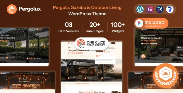 Pergolux | Pergola, gazebo & Outdoor Living WordPress Theme WordPress theme homepage layout for a backyard business website