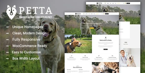 Petta - Pet Care WordPress Theme — homepage layout