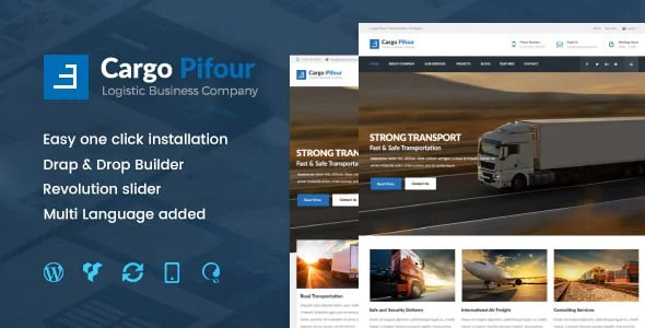 Pifour - Logistic and Transportation WordPress Theme — homepage layout