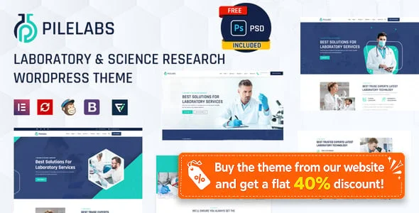 Pilelabs - Laboratory & Science Research WordPress Theme — homepage layout