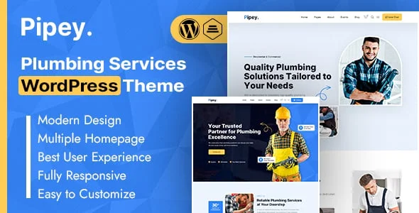 Pipey | Plumbing Services WordPress Theme — homepage layout