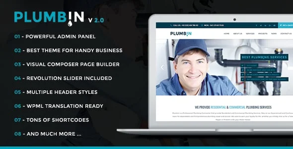Plumbin - Plumbing and Construction WordPress Theme — homepage layout