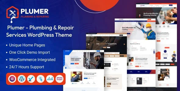 Plumer - Plumbing & Repair Services WordPress Theme — homepage layout