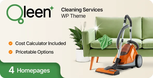 Qleen - Cleaning Services WordPress Theme — homepage layout