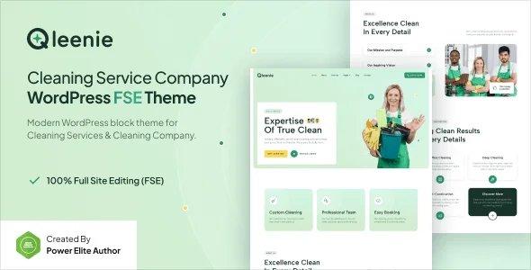 Qleenie – Cleaning Service Company Gutenverse FSE WordPress Block Theme — homepage layout
