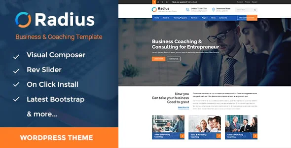 Radius - Business Training WordPress Theme — homepage layout