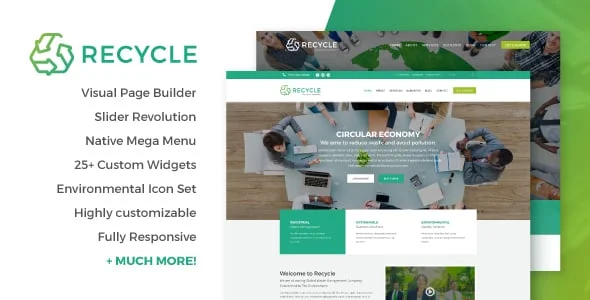 Recycle - Environmental & Green Business WordPress Theme — homepage layout