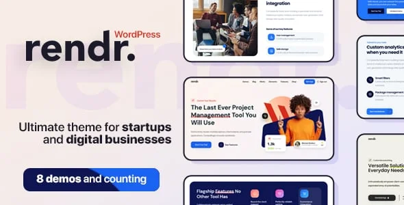 Rendr - Tech Startup & Business WordPress Theme — homepage layout