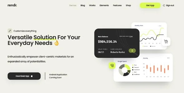 Rendr - Tech Startup & Business WordPress Theme — design detail view
