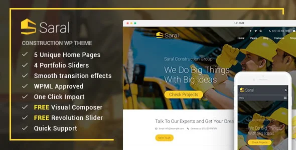 Saral - Construction Building Responsive WordPress Theme — homepage layout