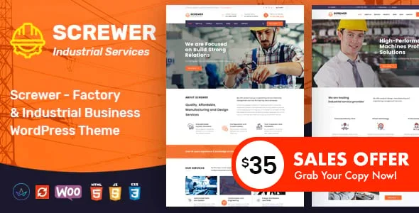 Screwer - Factory and Industrial WordPress Theme — homepage layout