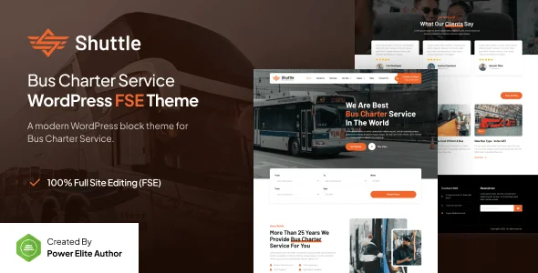 Shuttle – Bus Charter Service Gutenverse FSE WordPress Block Theme — homepage layout