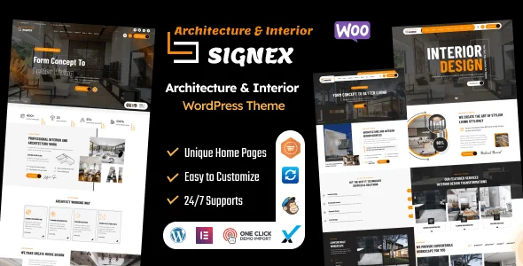 Signex - Architecture & Interior Design WordPress Theme — homepage layout