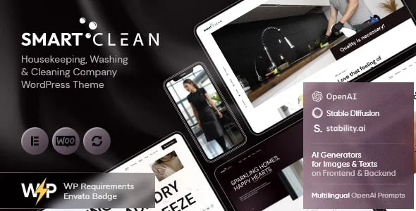 SmartClean | Housekeeping & Cleaning Company WordPress Theme — homepage layout