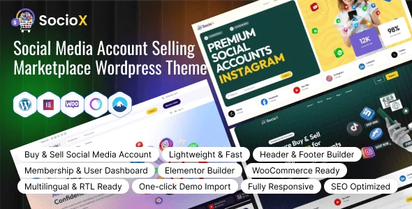 SocioX – Social Media Account Selling Marketplace WordPress Theme — homepage layout