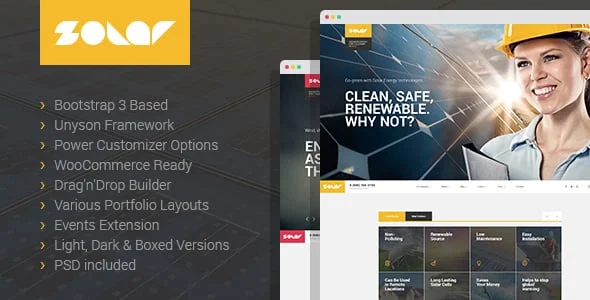 Solar - Renewable Energy and Eco Friendly Technologies Single and Multipage WordPress theme — homepage layout