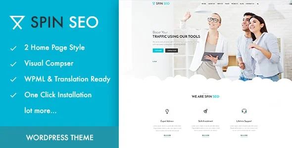 SPIN SEO - SEO & Business WordPress Theme — homepage layout