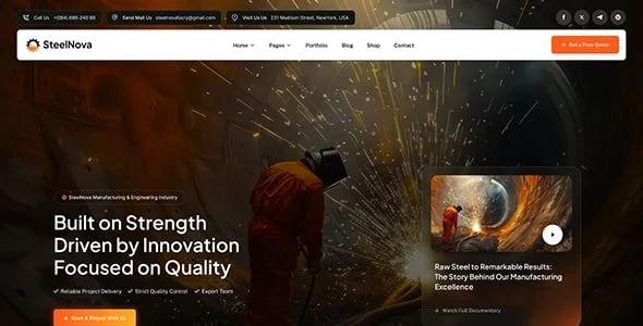 SteelNova – Modern Factory & Industrial WordPress Theme — blog and article listing
