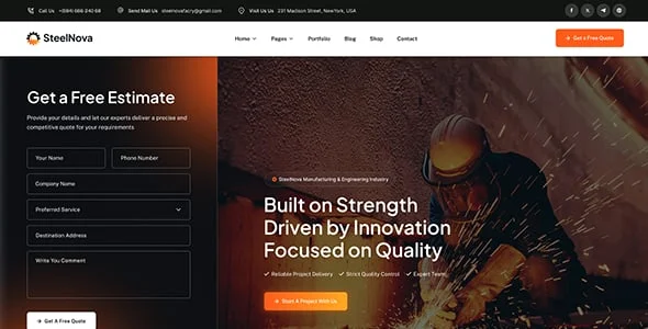 SteelNova – Modern Factory & Industrial WordPress Theme — design detail view