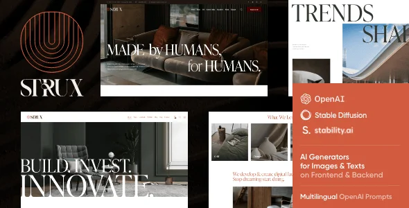 Strux - Architecture & Interior and Exterior Design WordPress Theme — homepage layout