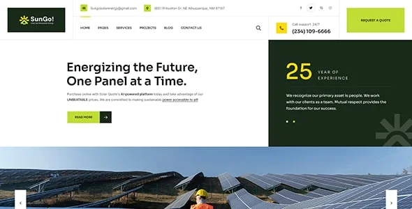Sungo - Ecology & Solar Energy WordPress Theme — interior page design