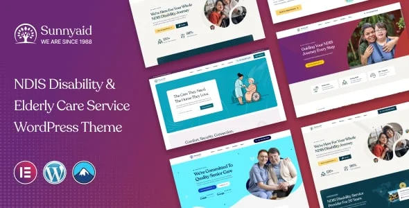 Sunnyaid – NDIS Disability & Elderly Care Service WordPress Theme — homepage layout