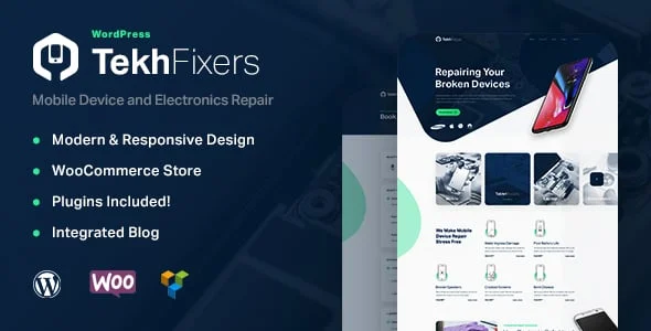 TekhFixers - Mobile Device Repair WordPress Theme — homepage layout