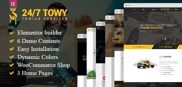 Towy - Emergency Auto Towing and Roadside Assistance Service WordPress theme — homepage layout