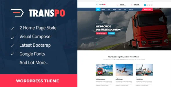 TRANSPO - Logistic & Transport WordPress theme — homepage layout