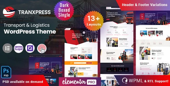 Tranxpress - Logistics Transport WordPress — homepage layout