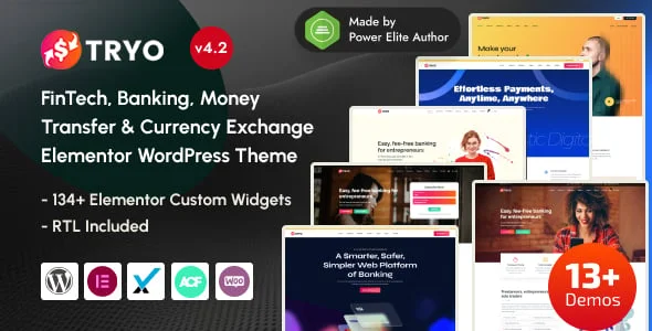 Tryo - FinTech, Banking, Money Transfer & Currency Exchange Elementor WordPress Theme — homepage layout