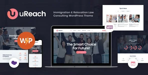 uReach | Immigration Center & Relocation Company WordPress Theme — homepage layout