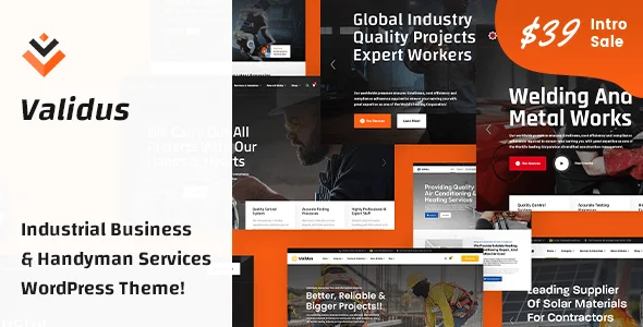 Validus - Industrial Business & Handyman Services WordPress Theme — homepage layout