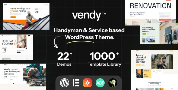 Vendy | Service Elementor Theme for Small Business — homepage layout