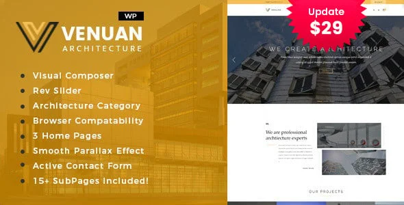 Venuan - Architecture Design WordPress Theme — homepage layout