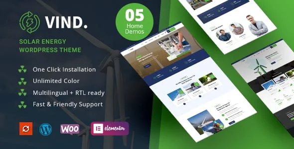 Vind - Solar Energy WordPress  Theme — homepage layout