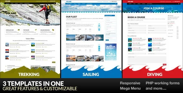Volare - Trekking, Sailing, Diving WordPress Theme — homepage layout