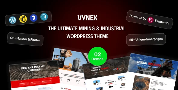 Vynex– The Ultimate Mining & Industrial WordPress Theme — homepage layout