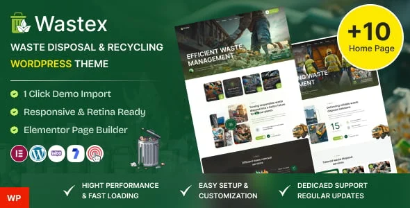Wastex - Waste Disposal & Recycling WordPress — homepage layout