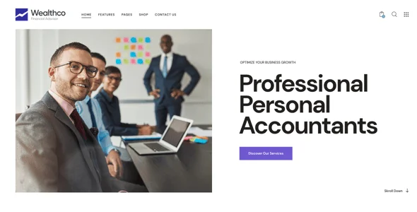 WealthCo | Business & Financial Consulting WordPress Theme — interior page design