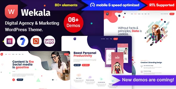 Wekala - Digital Agency & Marketing WordPress Theme — homepage layout
