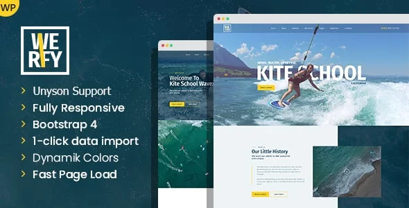 Werfy - Surfing & Water Sports WordPress theme — homepage layout
